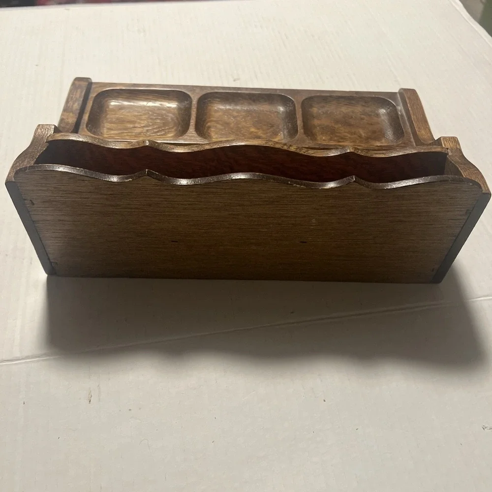MidCentury Wooden Men's Valet Dresser Top Jewelry Organizer Red Velvet Lining